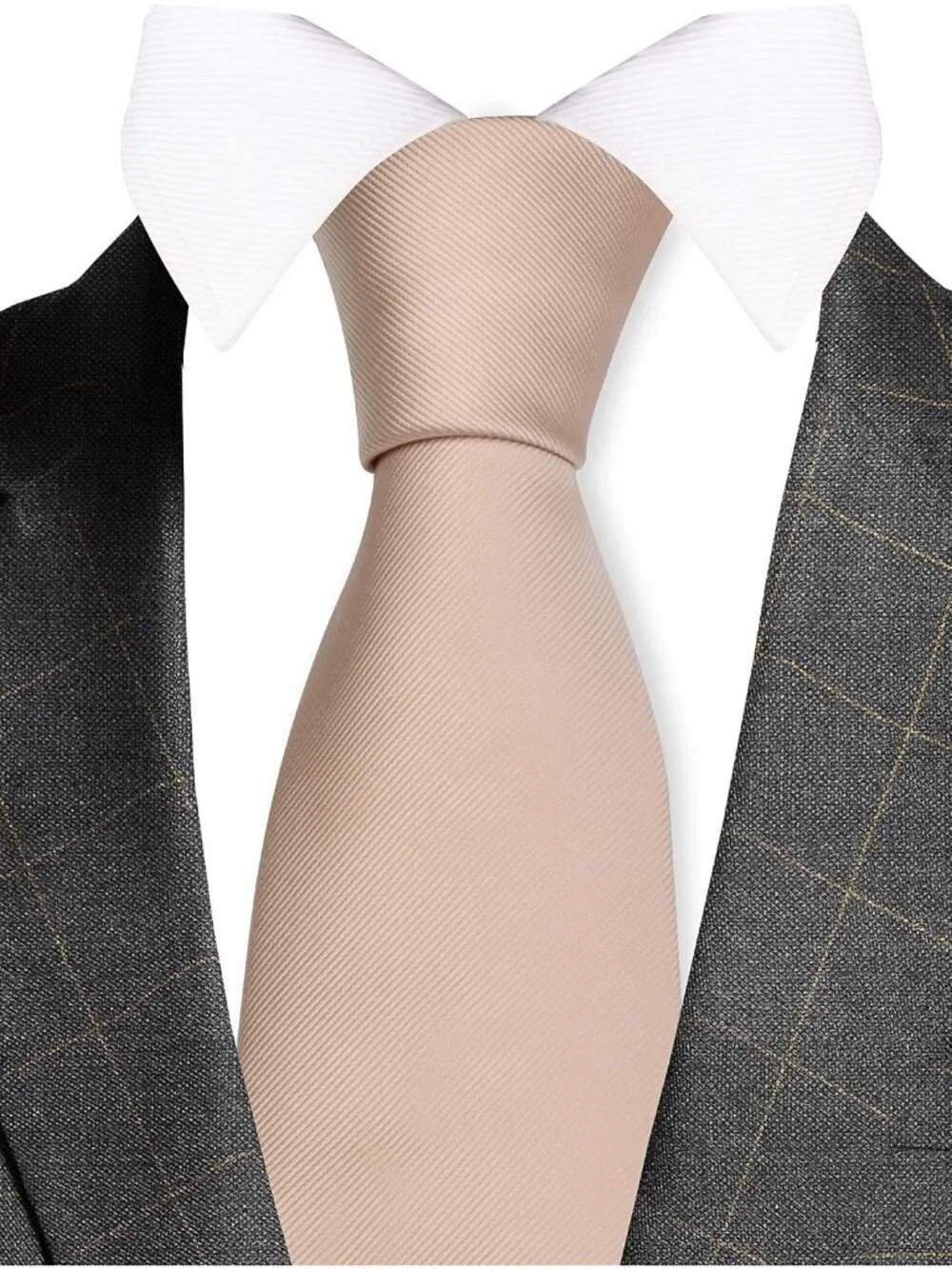 Men's Beige Solid Twill Textured Woven Silk Formal Necktie For Wedding Dress